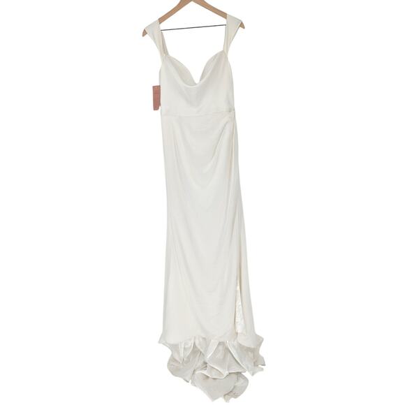 Jenny Yoo Viviana Cowl Neck Bridal Gown 10 Button Back Minimalist Wedding Dress - Picture 5 of 9